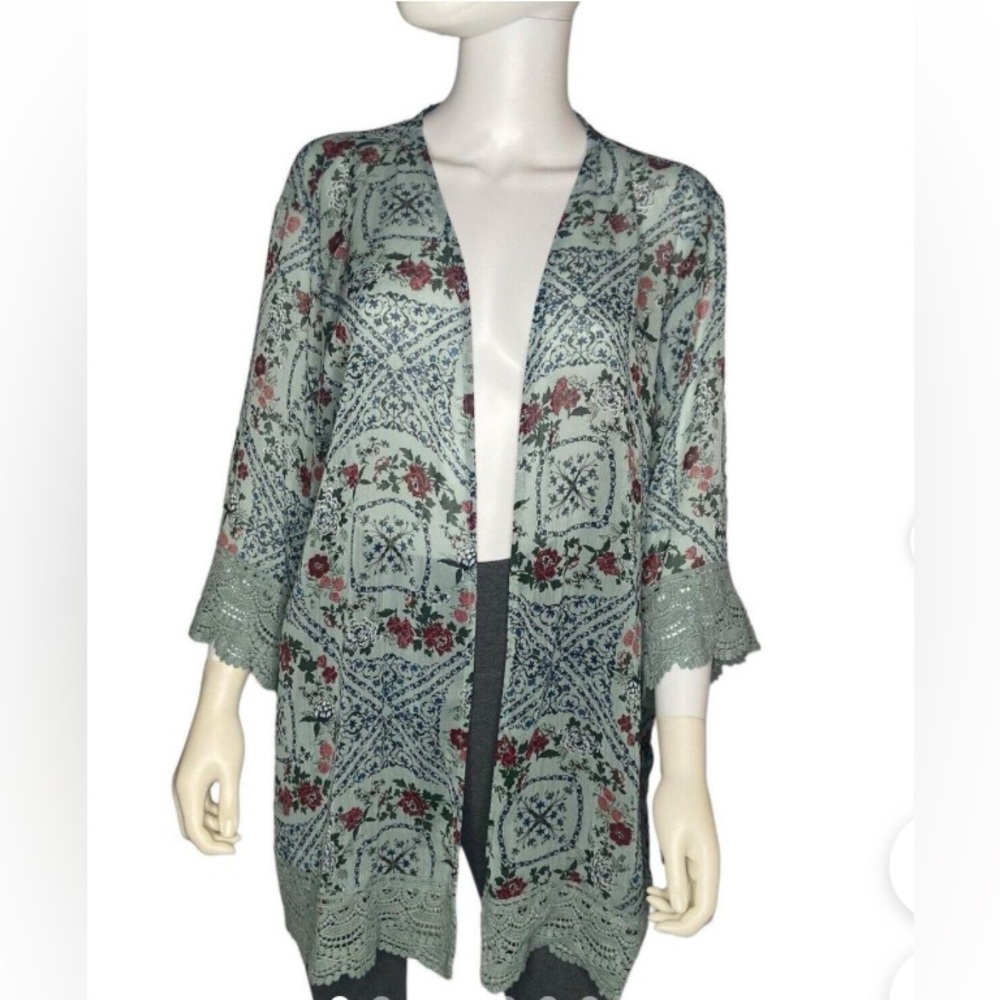 Floral Lace Trim Open Cardigan